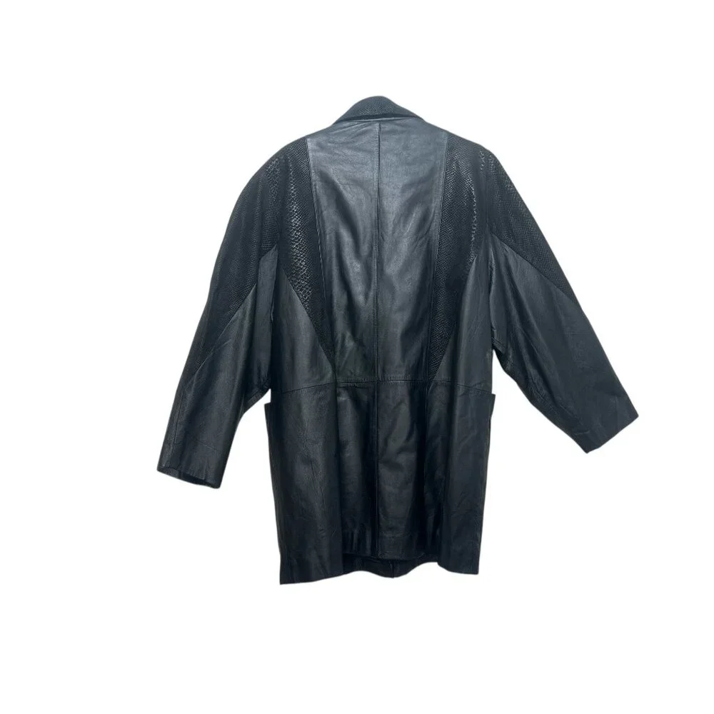Jaqueline Ferrar Vintage Retro Leather Jacket Coat XL Black Button Down Western